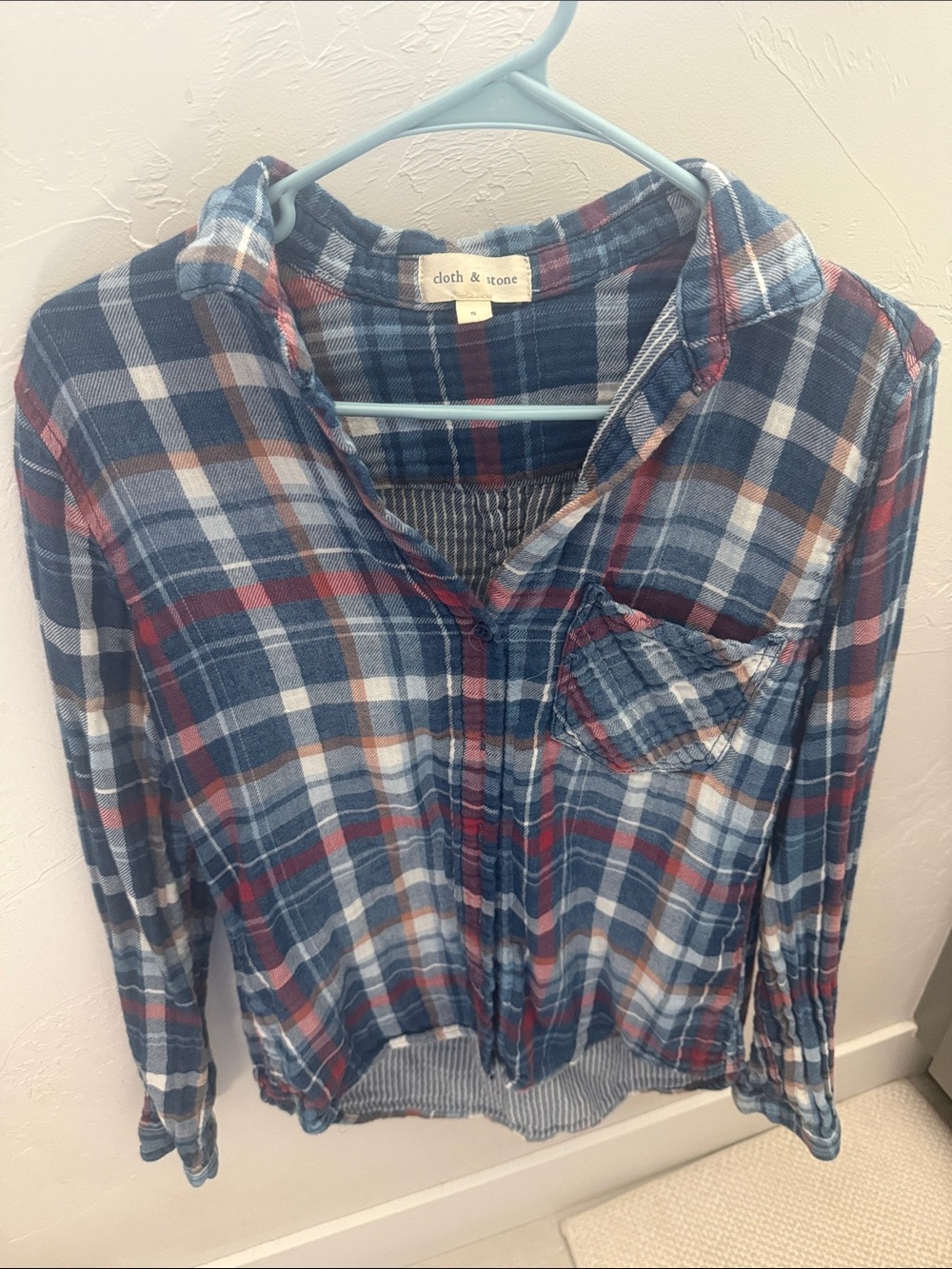 cloth & stone Blue Red Plaid Shirt